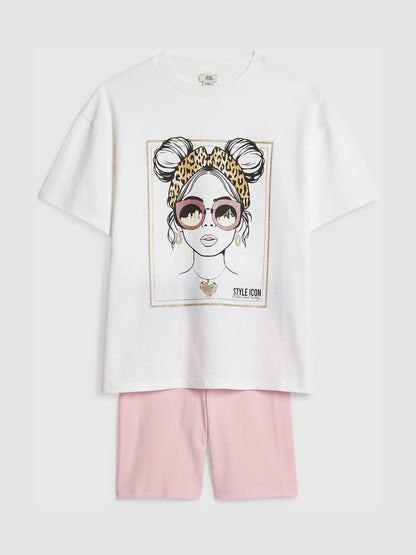 Dsiney Kidz - River Island White/Pink Iconic T-Shirt & Cycle Shorts Set image 3
