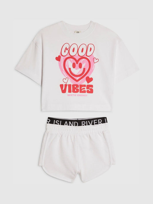 Dsiney Kidz - River Island White Berry Iconic T-Shirt & Runner Set image 1