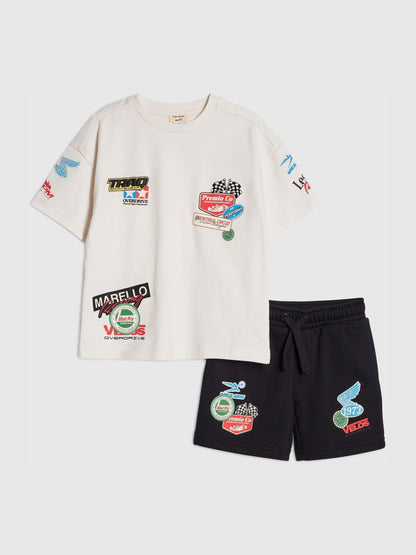 Dsiney Kidz - River Island White Oversized Badge T-Shirt & Shorts Set image 1