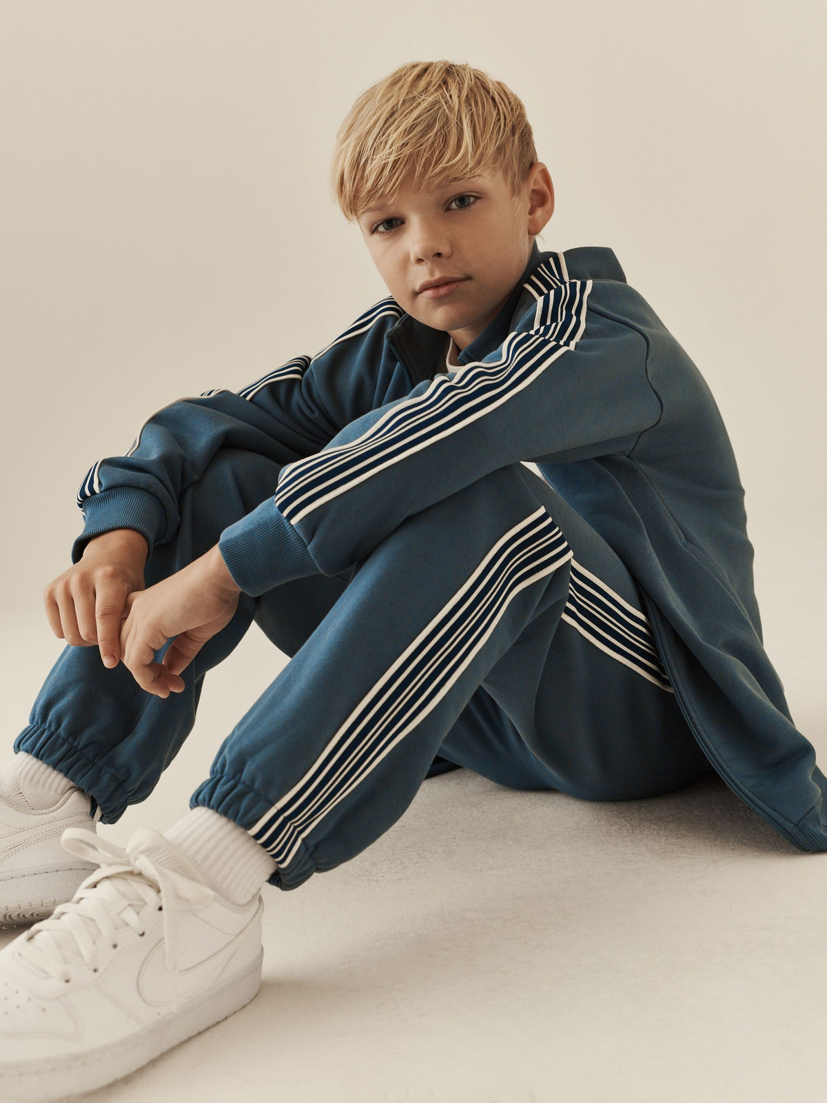 Teal Blue Stripe Zip Up Joggers Set (3-16yrs) - image 2