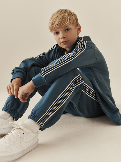 Teal Blue Stripe Zip Up Joggers Set (3-16yrs) - image 2