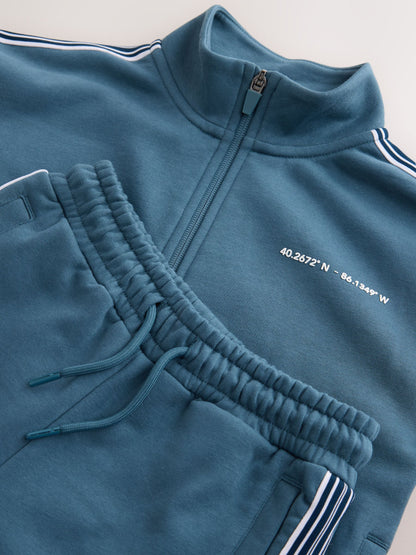 Teal Blue Stripe Zip Up Joggers Set (3-16yrs) - image 8
