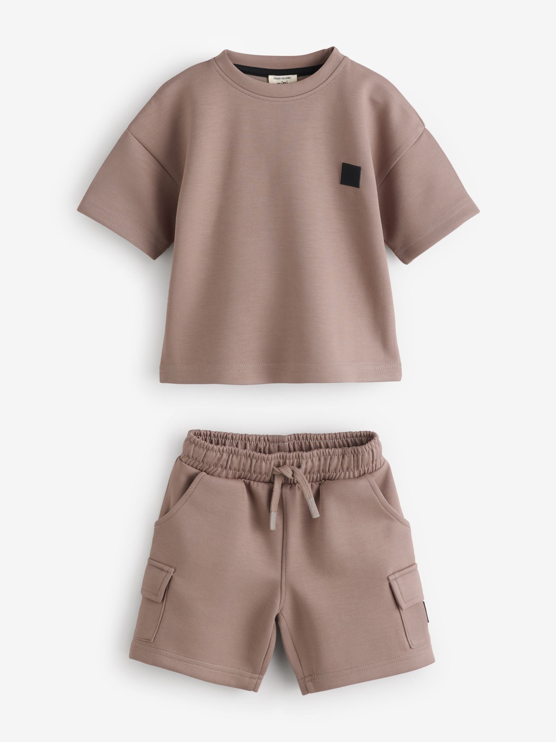 River Island Brown Oversized Scuba T-Shirt & Shorts Set image 1