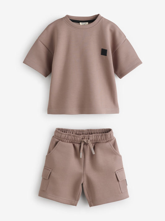 River Island Brown Oversized Scuba T-Shirt & Shorts Set image 1