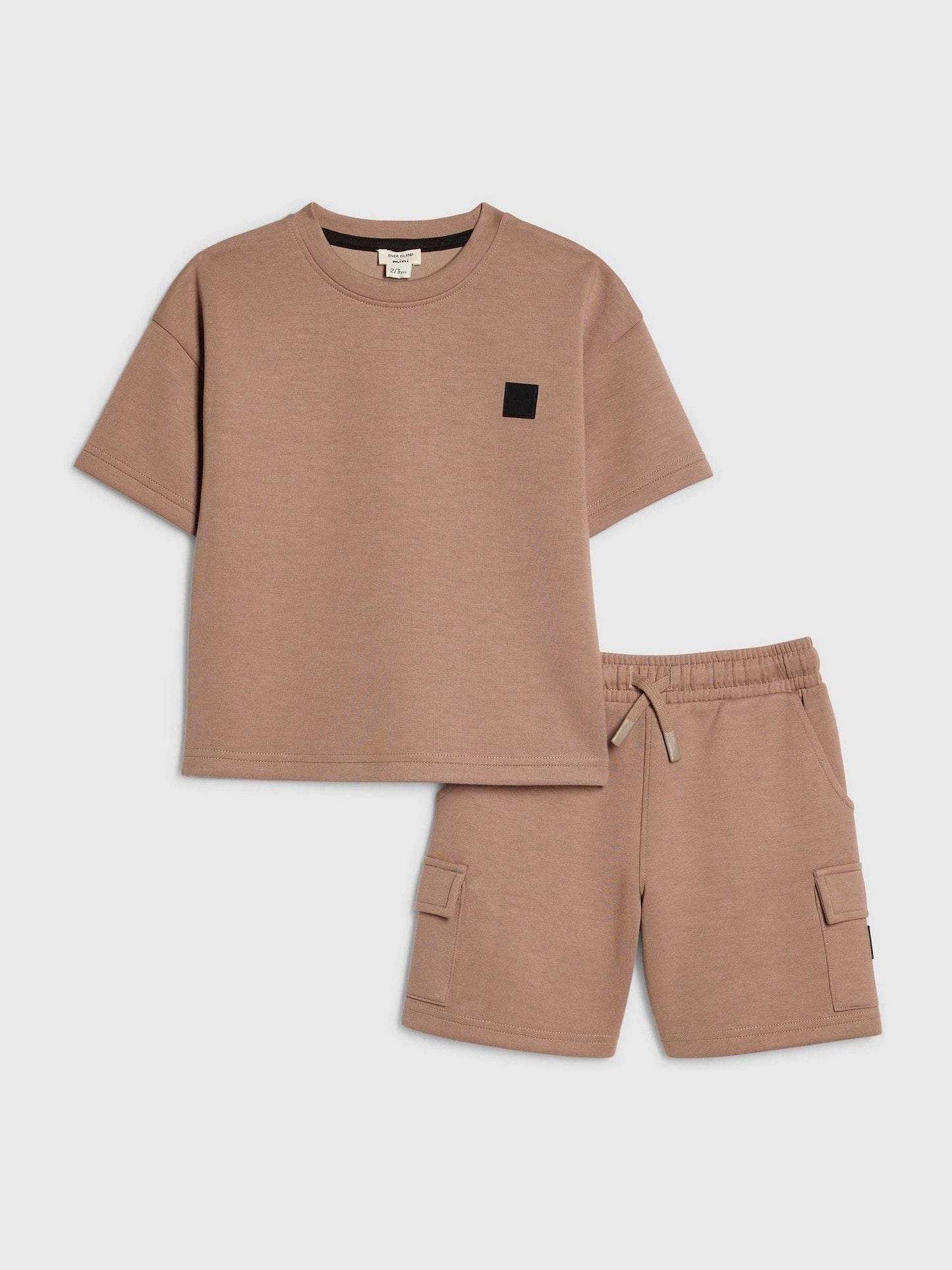 River Island Brown Oversized Scuba T-Shirt & Shorts Set image 2