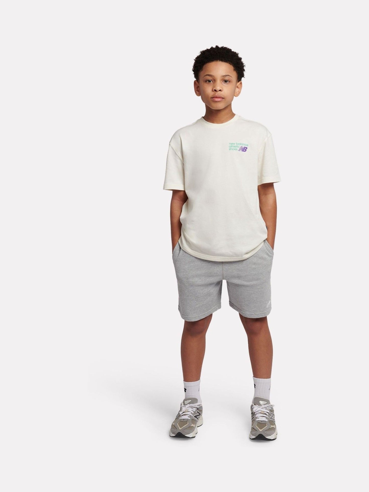 Dsiney Kidz - New Balance Grey French Terry Small Logo Cotton Shorts image 5