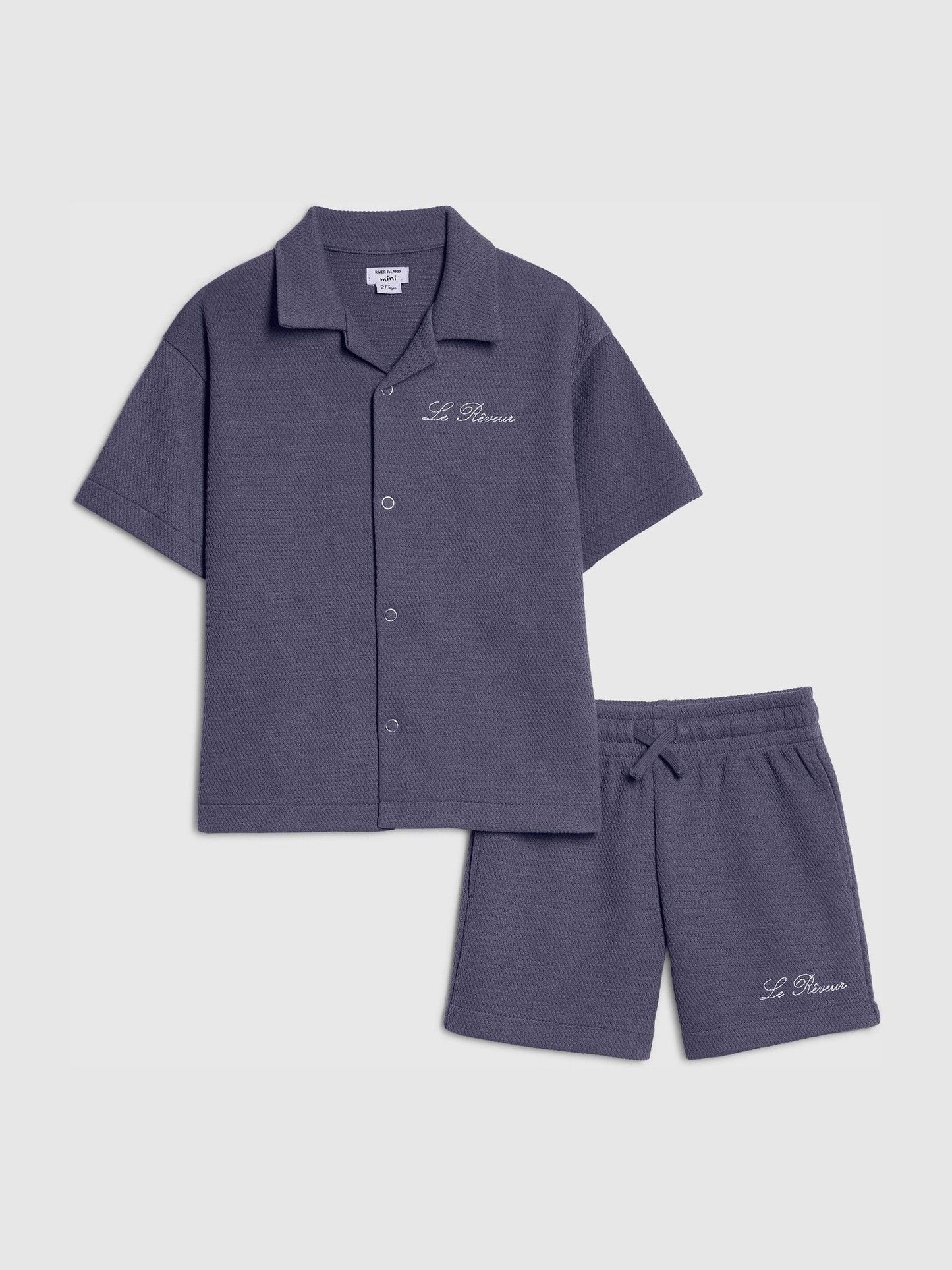 River Island Blue Boxy Texture Revere Shirt & Shorts image 1