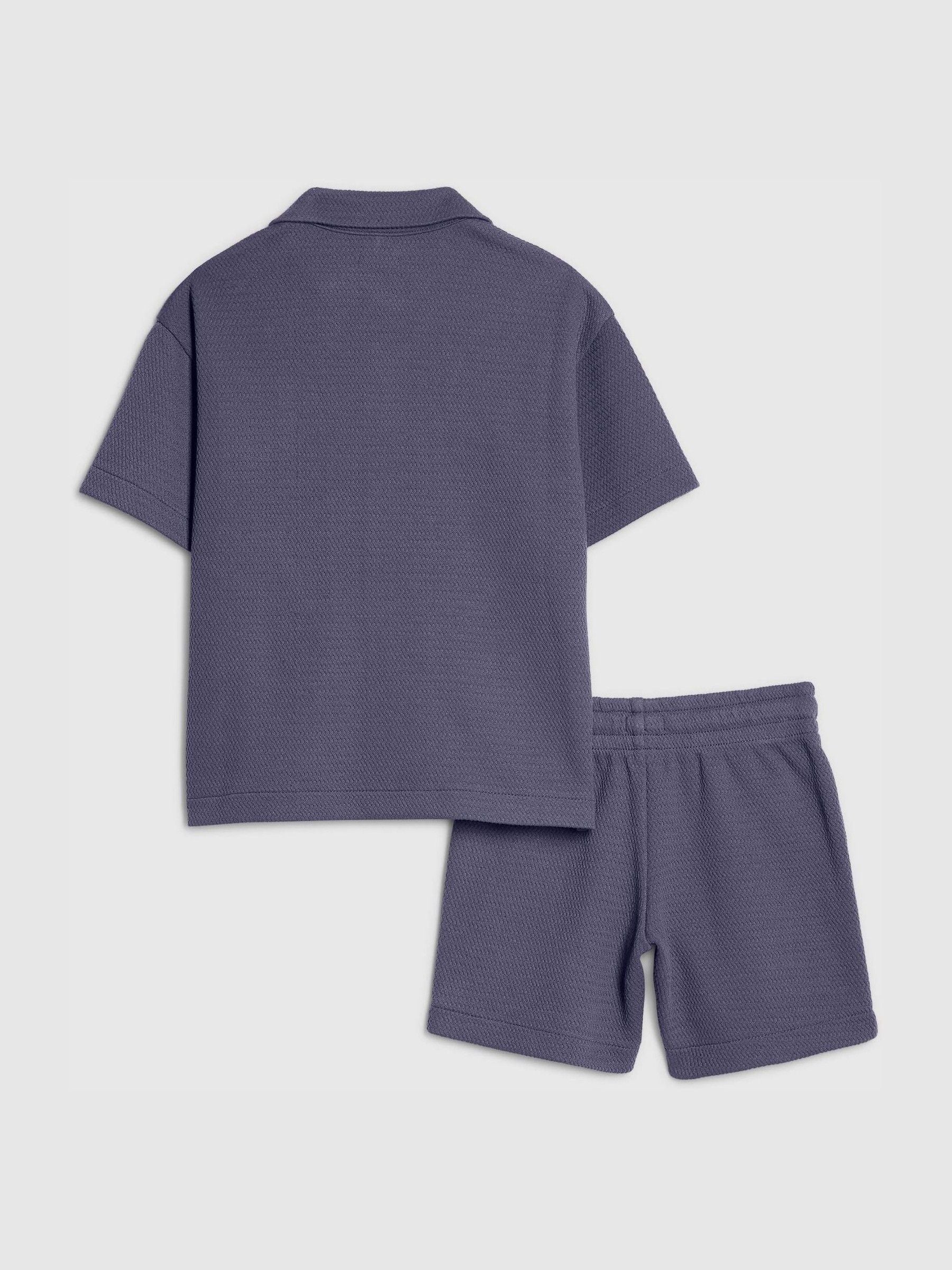 River Island Blue Boxy Texture Revere Shirt & Shorts image 2