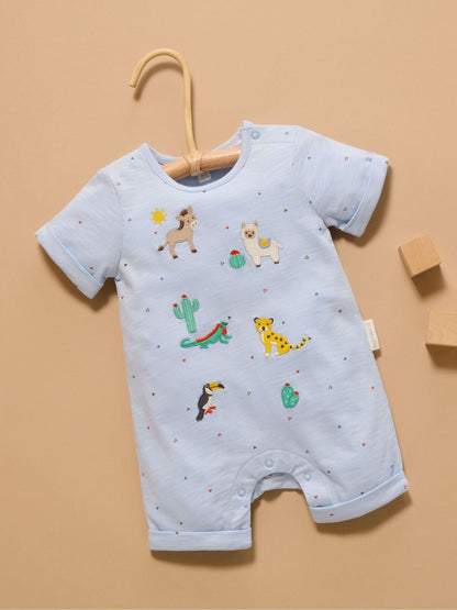 Purebaby Blue Animal Fiesta Romper image 2
