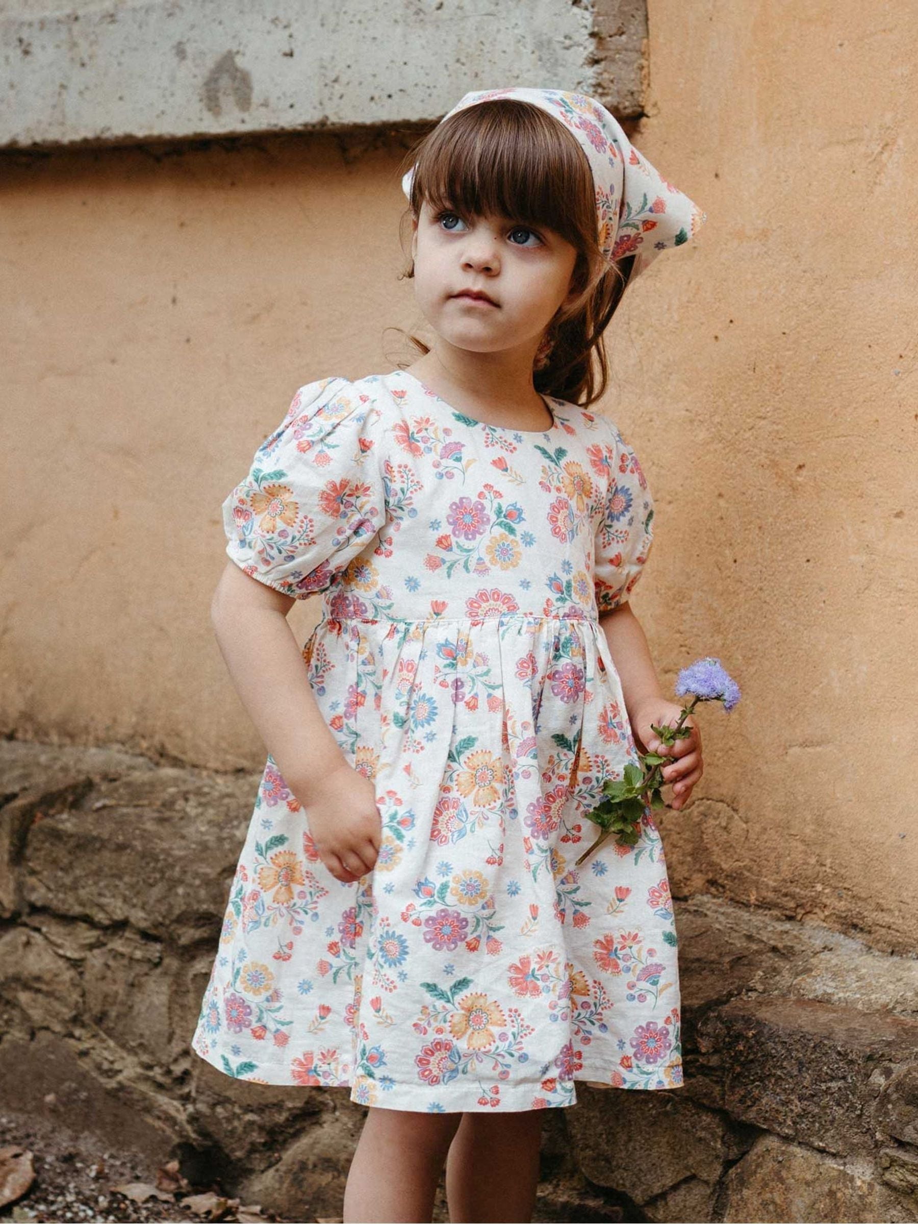 Purebaby Pink Linen Blend Floral Dress and Headband image 2