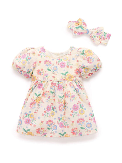 Purebaby Pink Linen Blend Floral Dress and Headband image 4