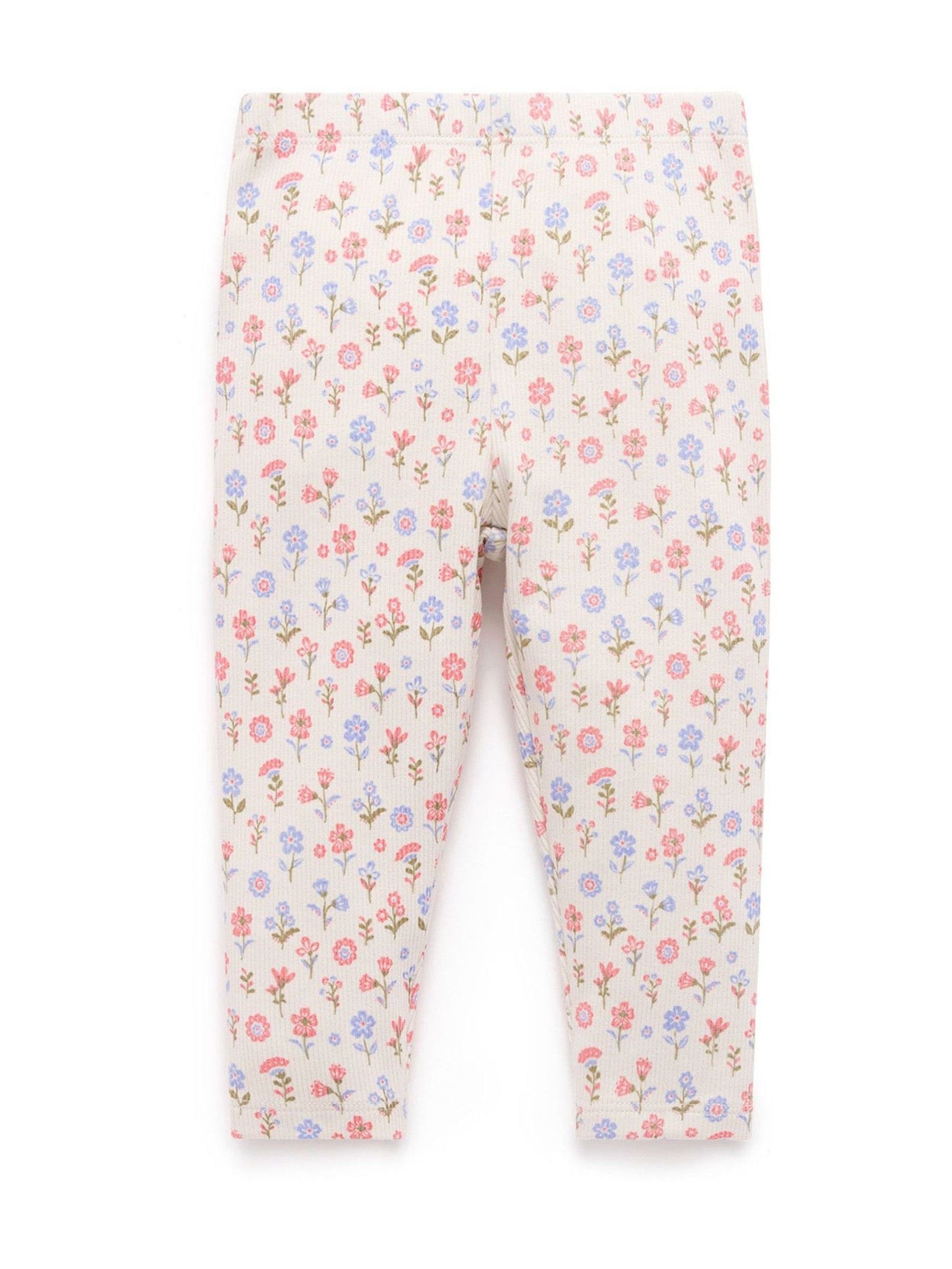 Purebaby Pink Floral Rib Leggings image 1