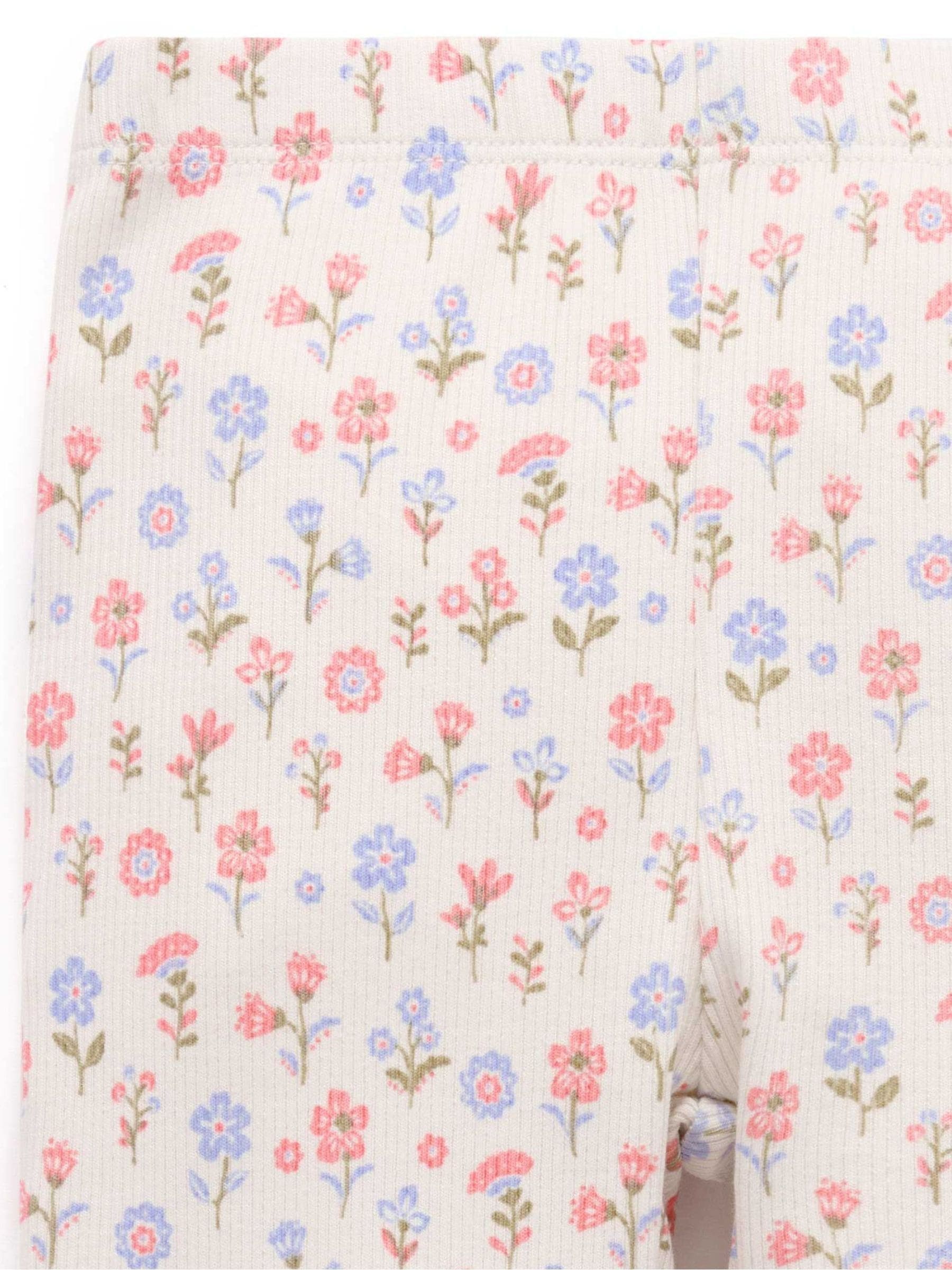 Purebaby Pink Floral Rib Leggings image 2
