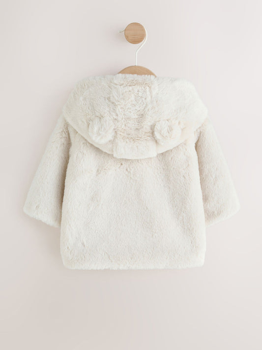 Dsiney Kidz - Ecru Faux Fur Hooded Baby Jacket (0mths-2yrs) image 2