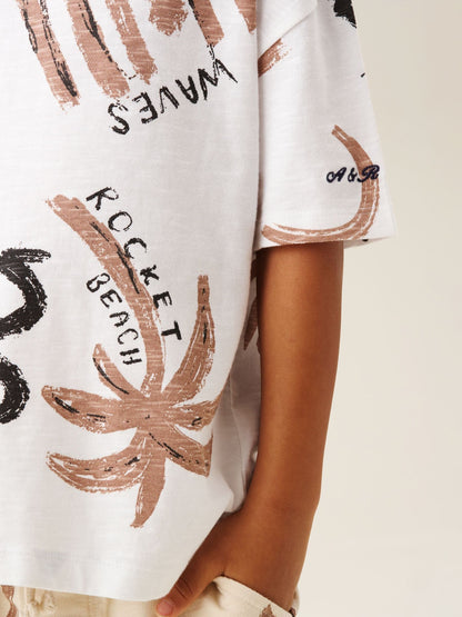 Dsiney Kidz - Angel & Rocket Cream Kylo Oversized Palm Print T-Shirt & Shorts Set image 3