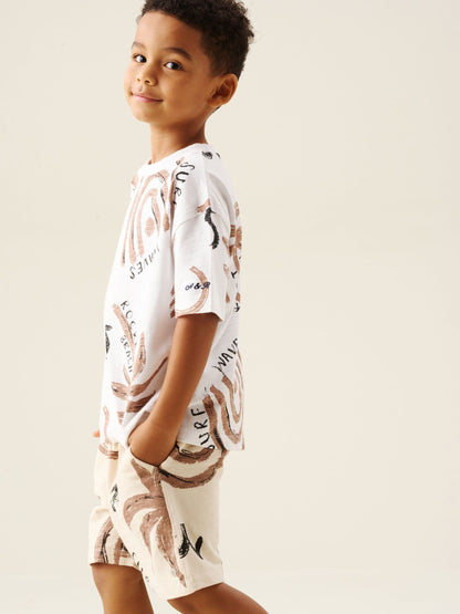 Dsiney Kidz - Angel & Rocket Cream Kylo Oversized Palm Print T-Shirt & Shorts Set image 5