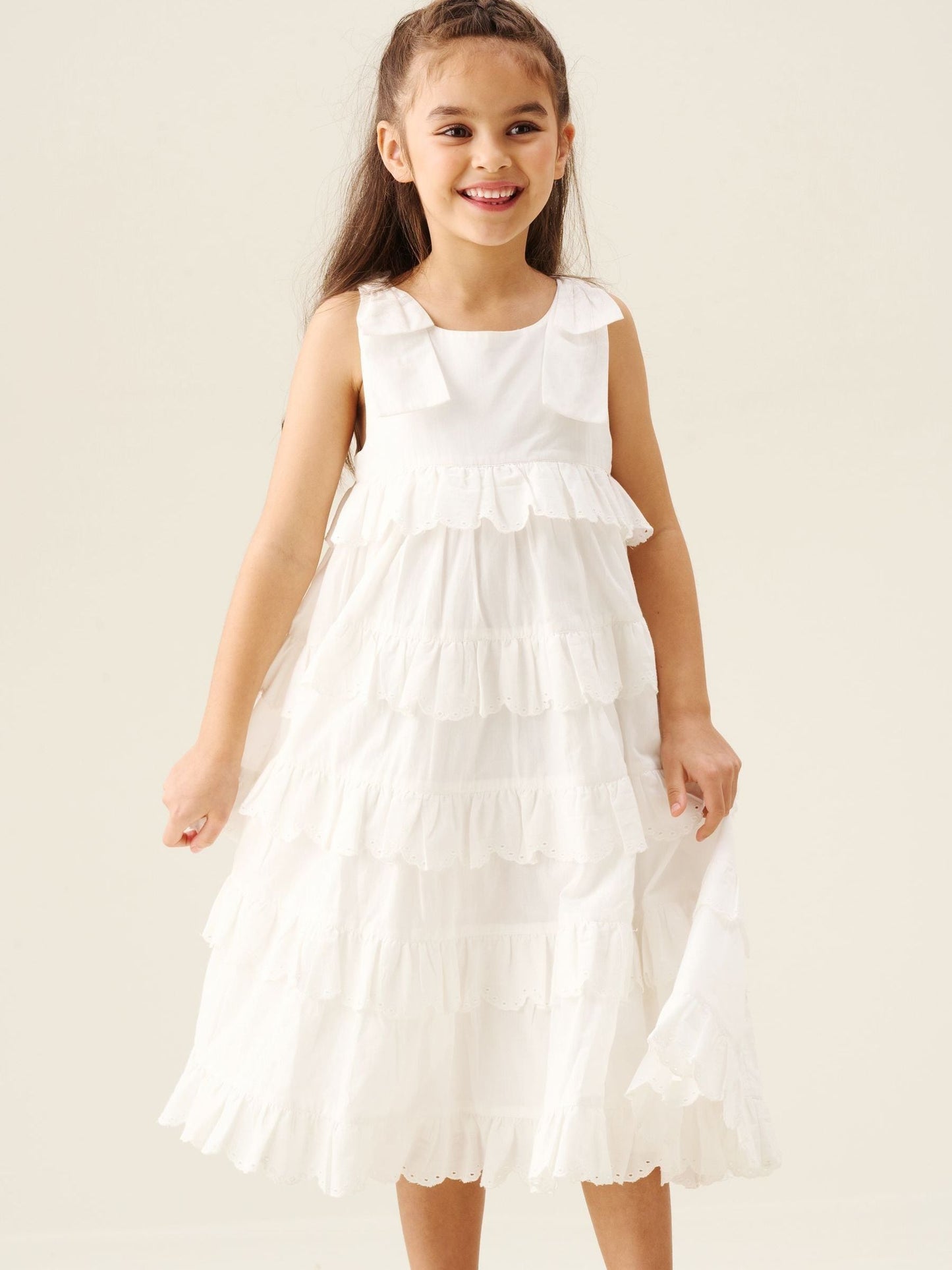 Angel & Rocket White Yasmine Bow Strap Detail Tiered Midaxi Dress image 3