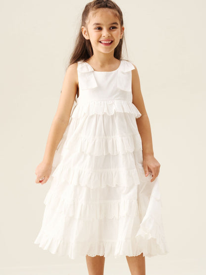 Angel & Rocket White Yasmine Bow Strap Detail Tiered Midaxi Dress image 3