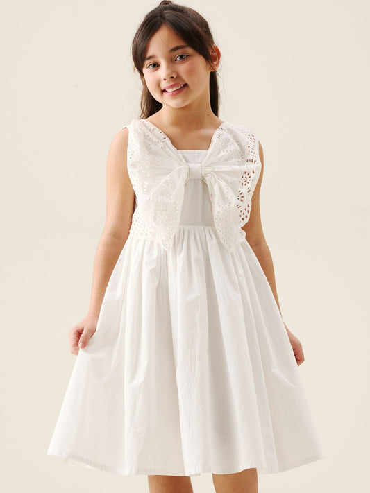 Angel & Rocket White Natalia Broderie Bow Cotton Dress image 1