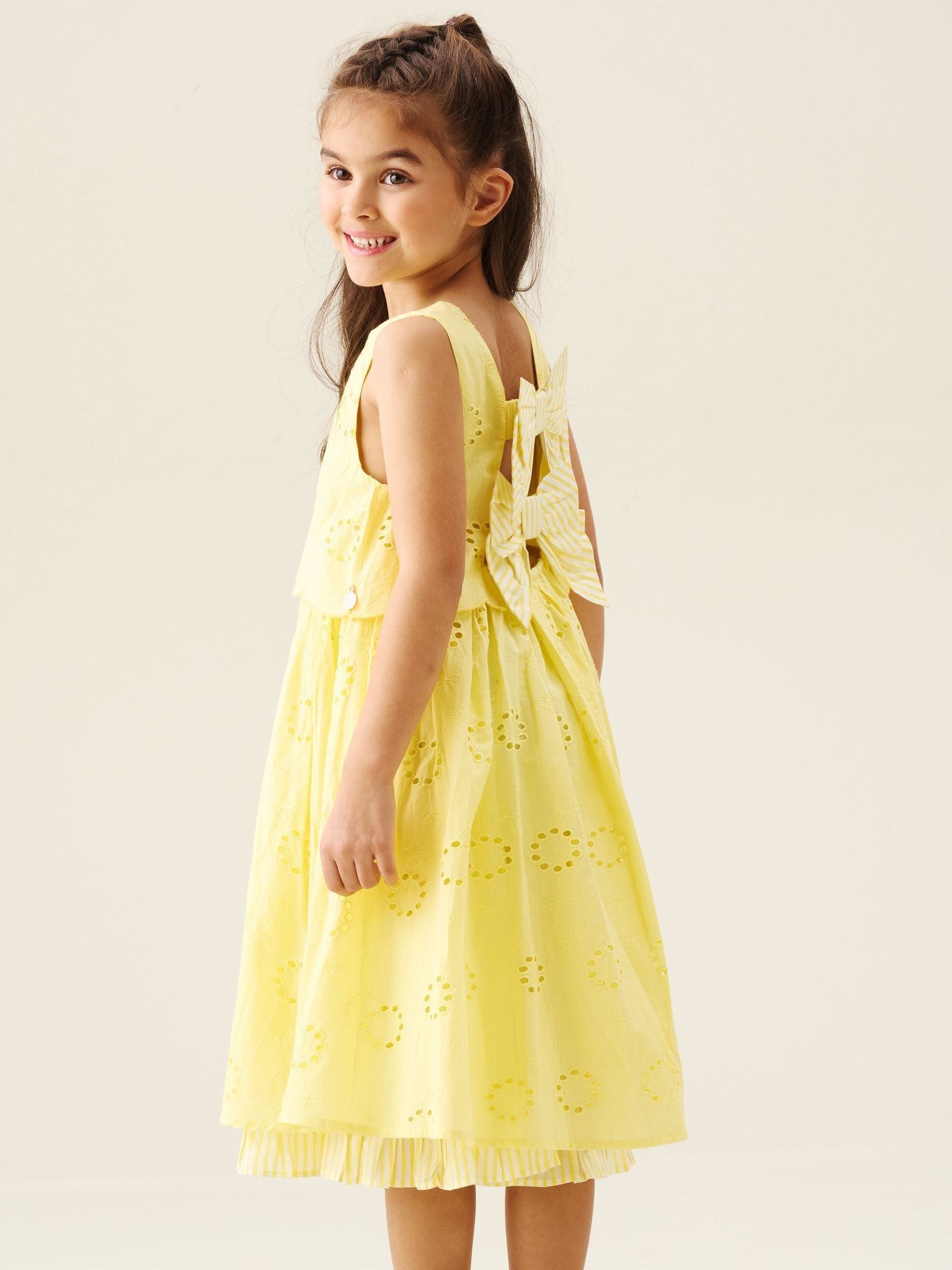 Angel & Rocket Yellow Natalie Broderie Bow Back Dress image 4