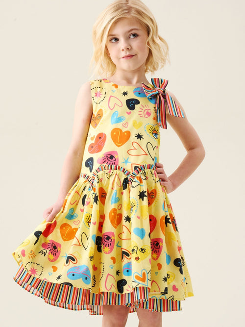 Dsiney Kidz - Angel & Rocket Yellow Quinn Heart Print Dress image 1