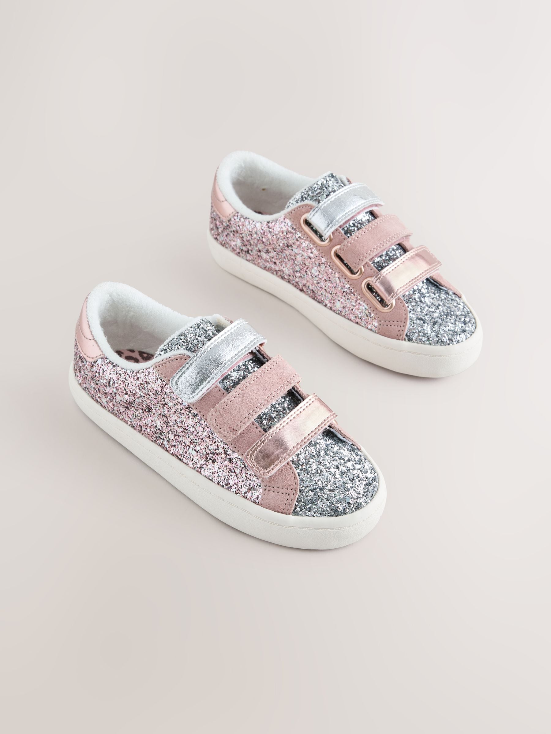 Pink Glitter Wide Fit (G) Low Top Trainers image 1