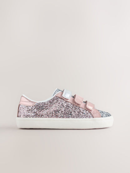 Pink Glitter Wide Fit (G) Low Top Trainers image 2