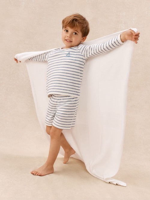 The White Company Blue Cotton Blend Sleepy Stripe Relaxed Top & Shorts Set image 1