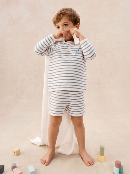 The White Company Blue Cotton Blend Sleepy Stripe Relaxed Top & Shorts Set image 3