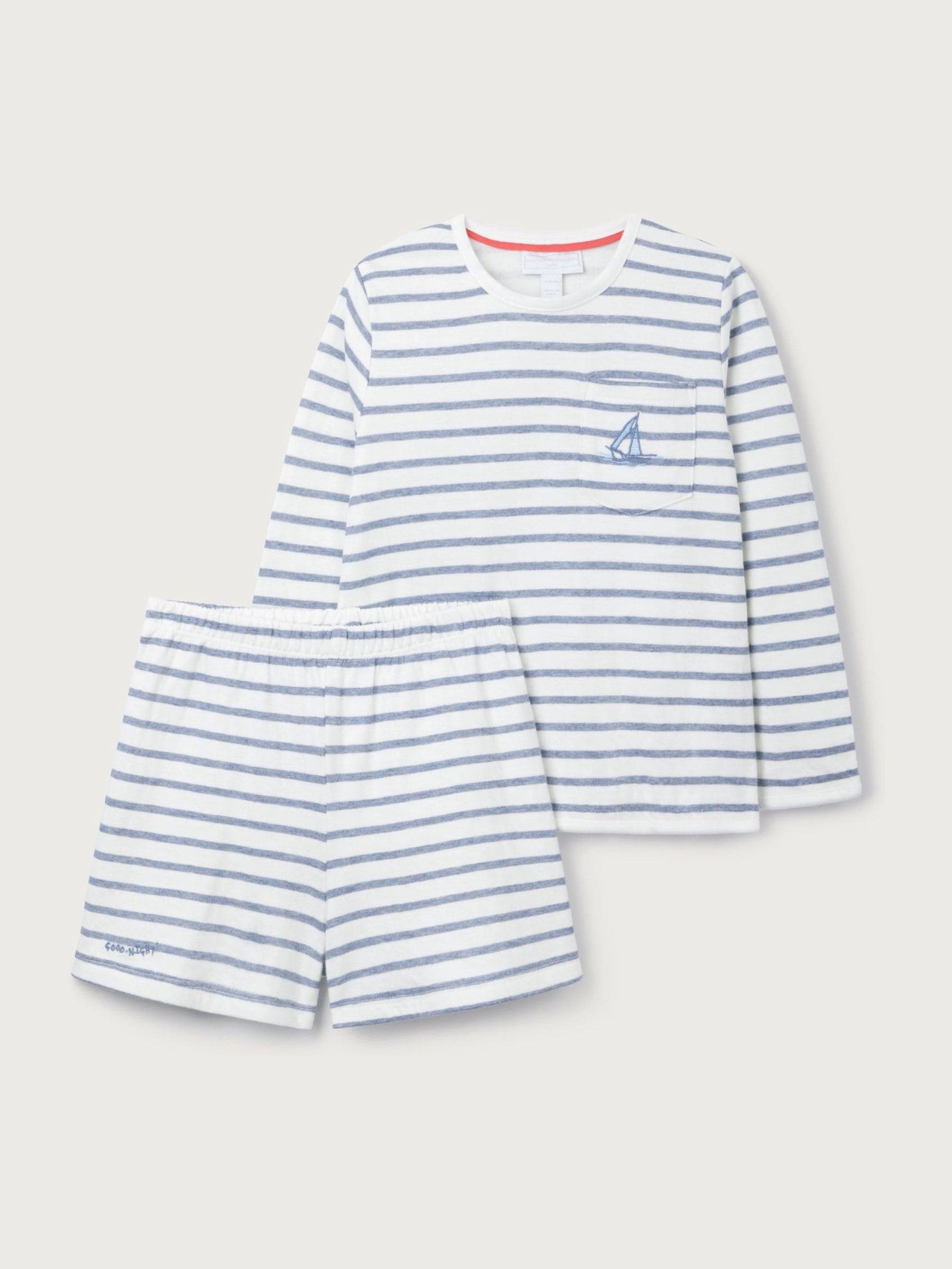 The White Company Blue Cotton Blend Sleepy Stripe Relaxed Top & Shorts Set image 5