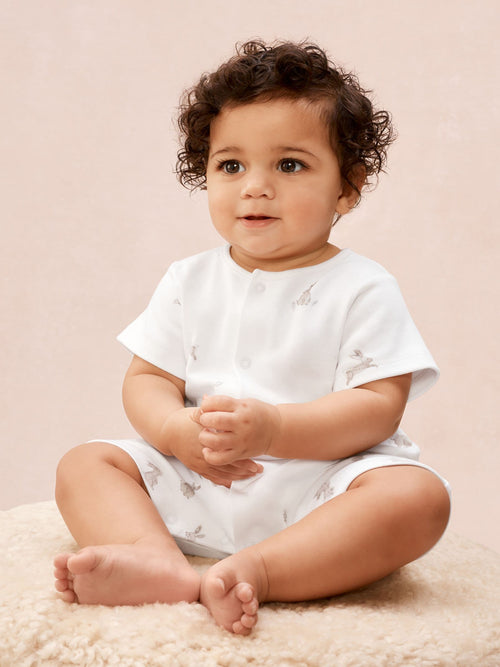 The White Company White Cotton Playful Bunnies Rompersuit image 1