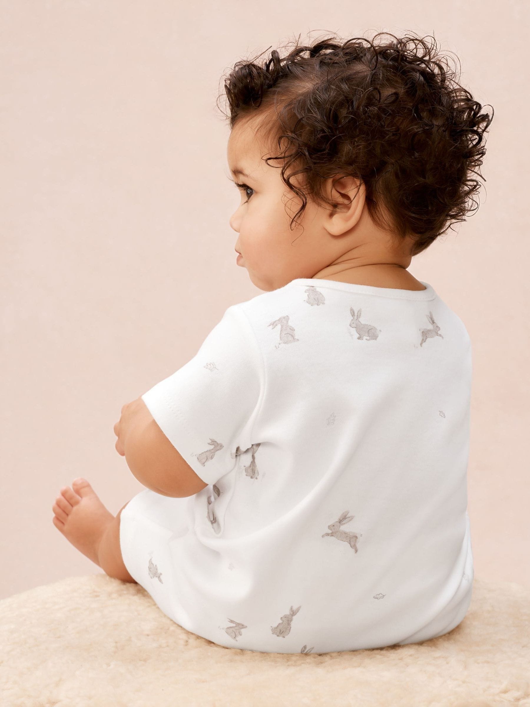 The White Company White Cotton Playful Bunnies Rompersuit image 2
