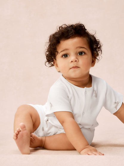 The White Company White Cotton Playful Bunnies Rompersuit image 3