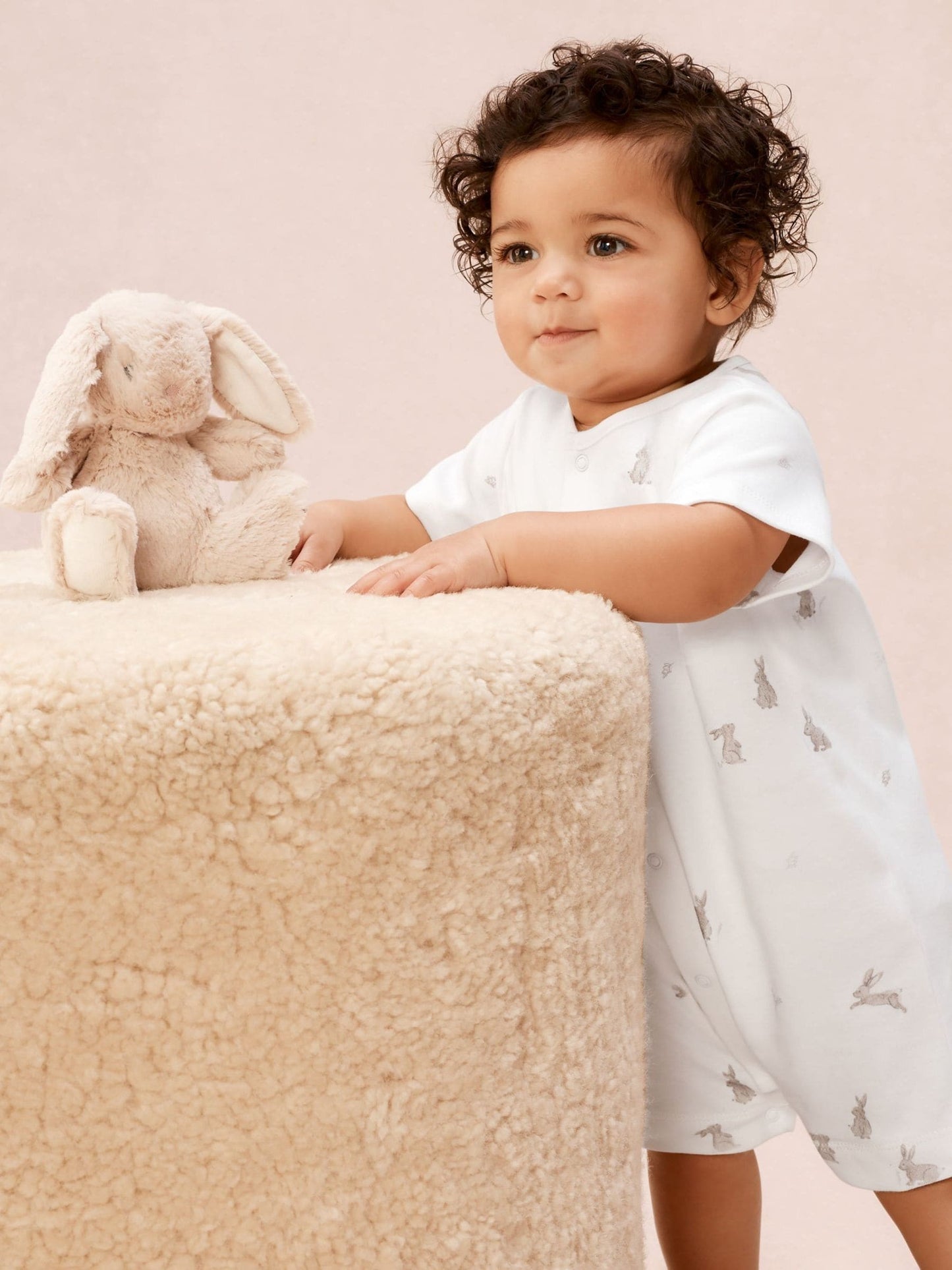 The White Company White Cotton Playful Bunnies Rompersuit image 4