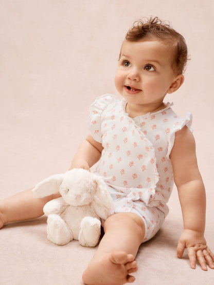 The White Company Pink Cotton Frill Wrap Daisy Block Print Rompersuits image 3