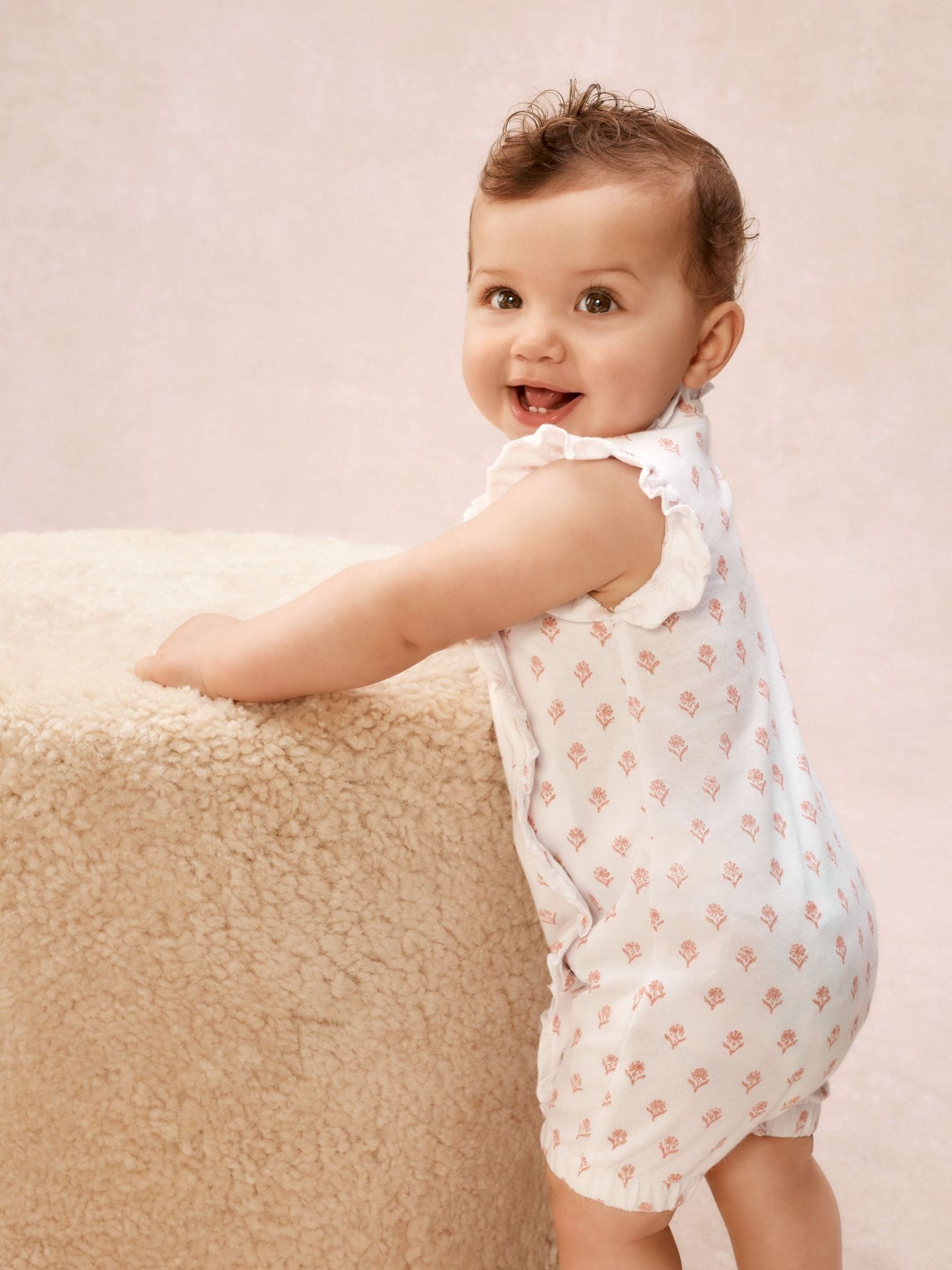 The White Company Pink Cotton Frill Wrap Daisy Block Print Rompersuits image 4