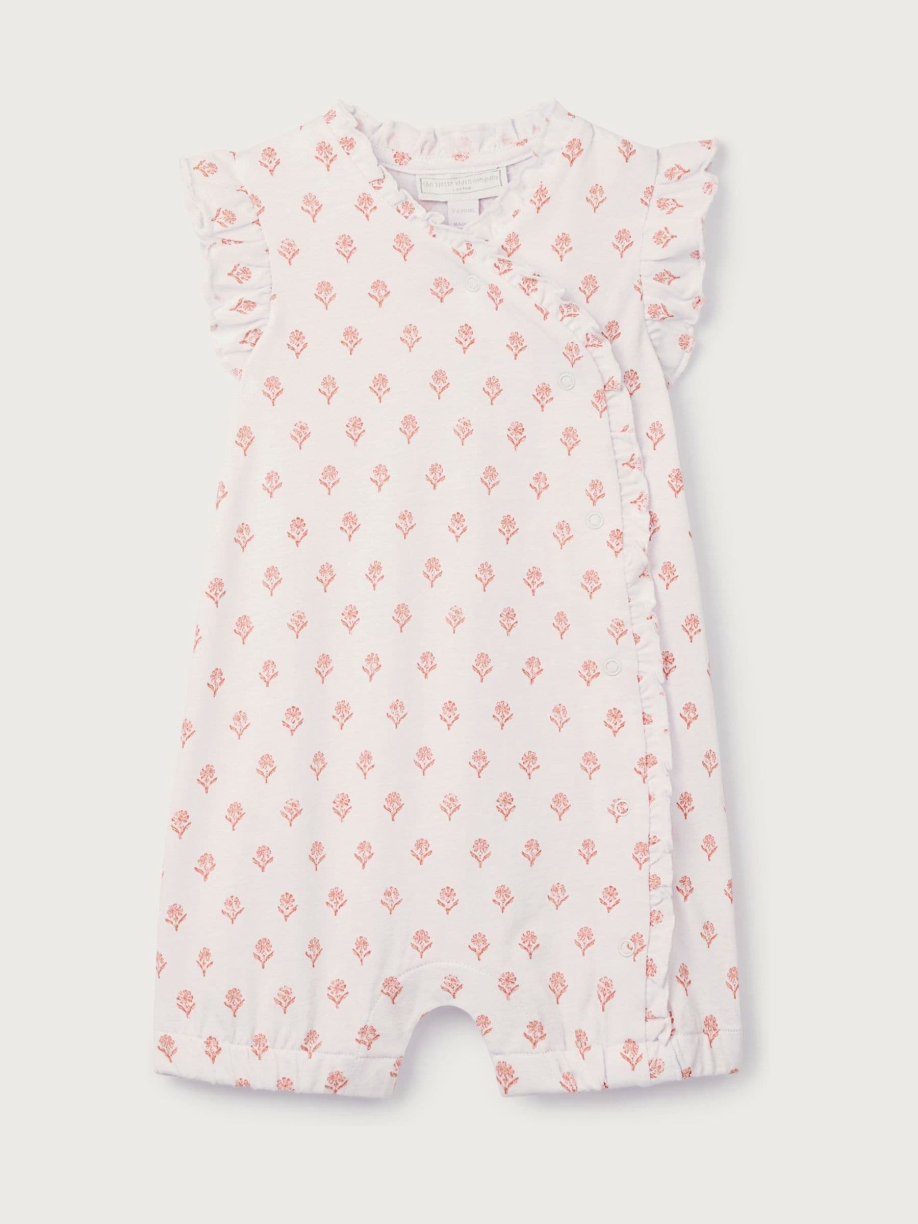 The White Company Pink Cotton Frill Wrap Daisy Block Print Rompersuits image 5