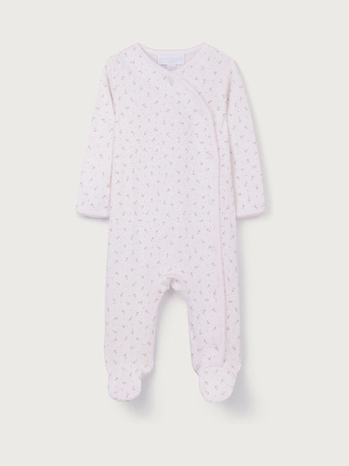 The White Company Pink Cotton Pointelle Megan Floral Wrap Sleepsuit image 1