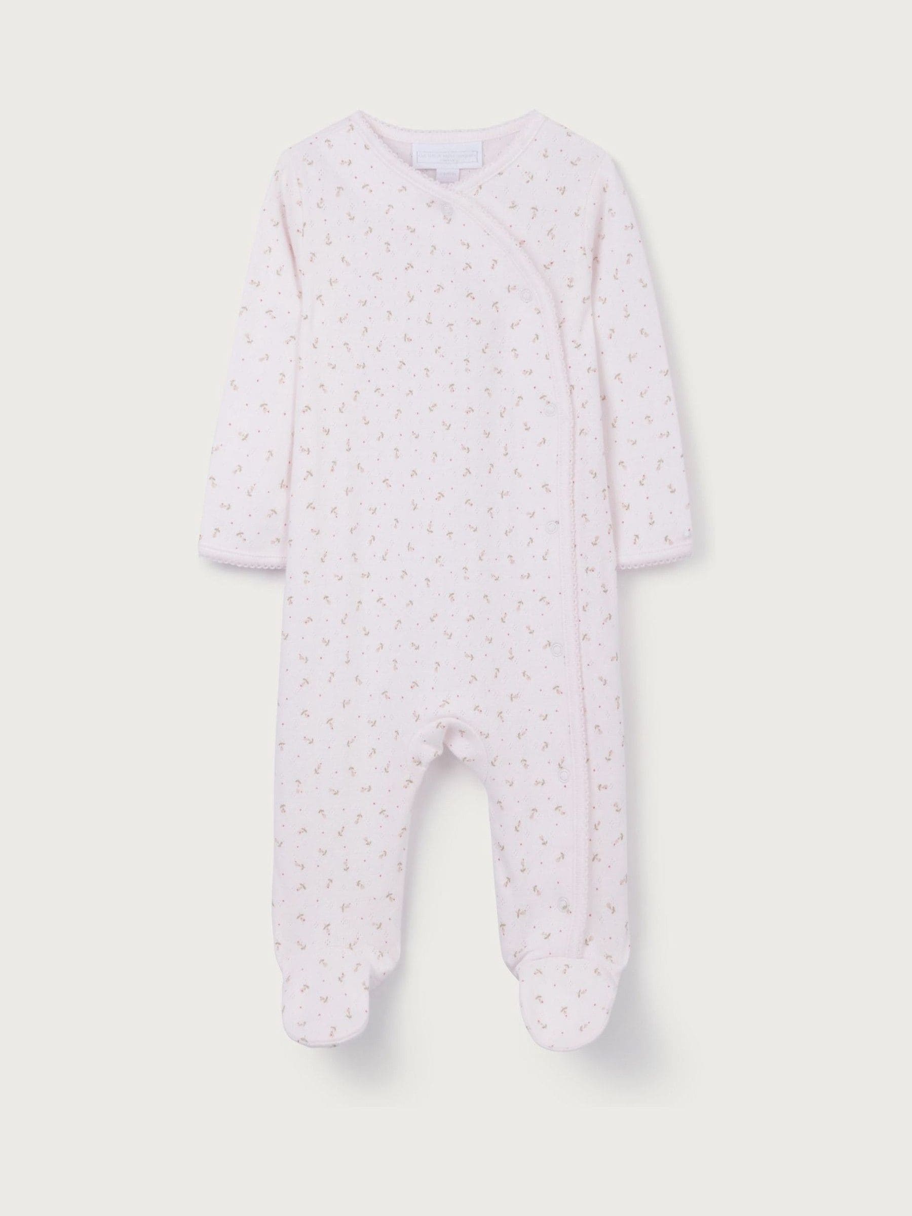 The White Company Pink Cotton Pointelle Megan Floral Wrap Sleepsuit image 1