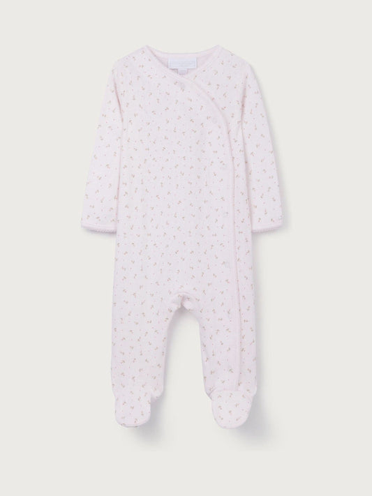 The White Company Pink Cotton Pointelle Megan Floral Wrap Sleepsuit image 1