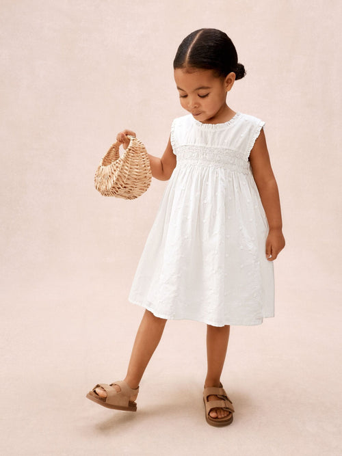 The White Company White Cotton Hand Smocked Dot Sleeveless Dress image 1