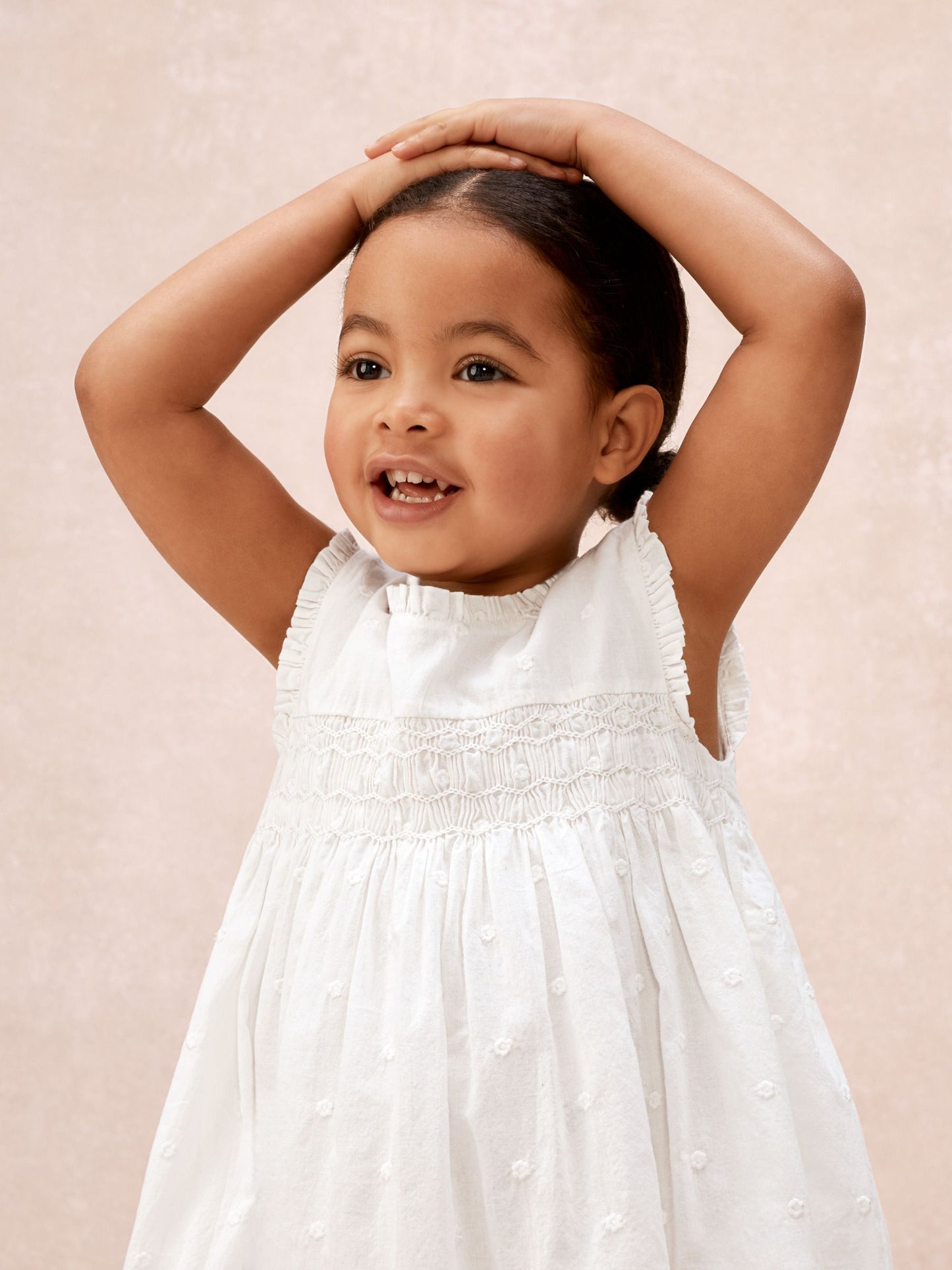 The White Company White Cotton Hand Smocked Dot Sleeveless Dress image 2