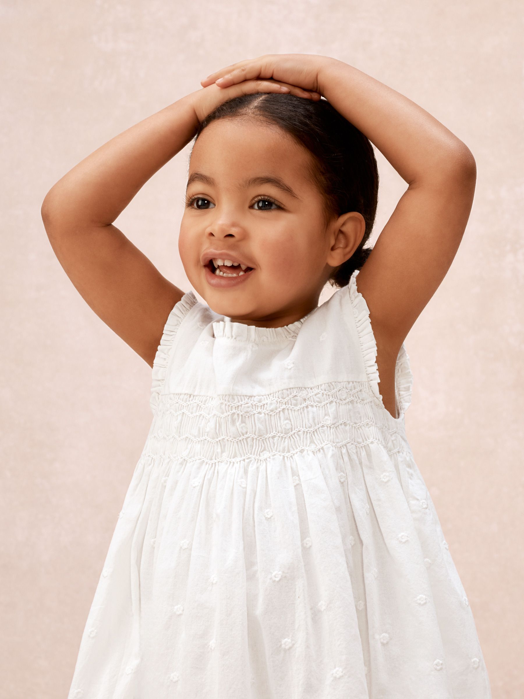 The White Company White Cotton Hand Smocked Dot Sleeveless Dress image 2