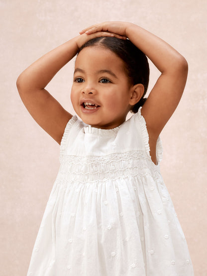 The White Company White Cotton Hand Smocked Dot Sleeveless Dress image 2