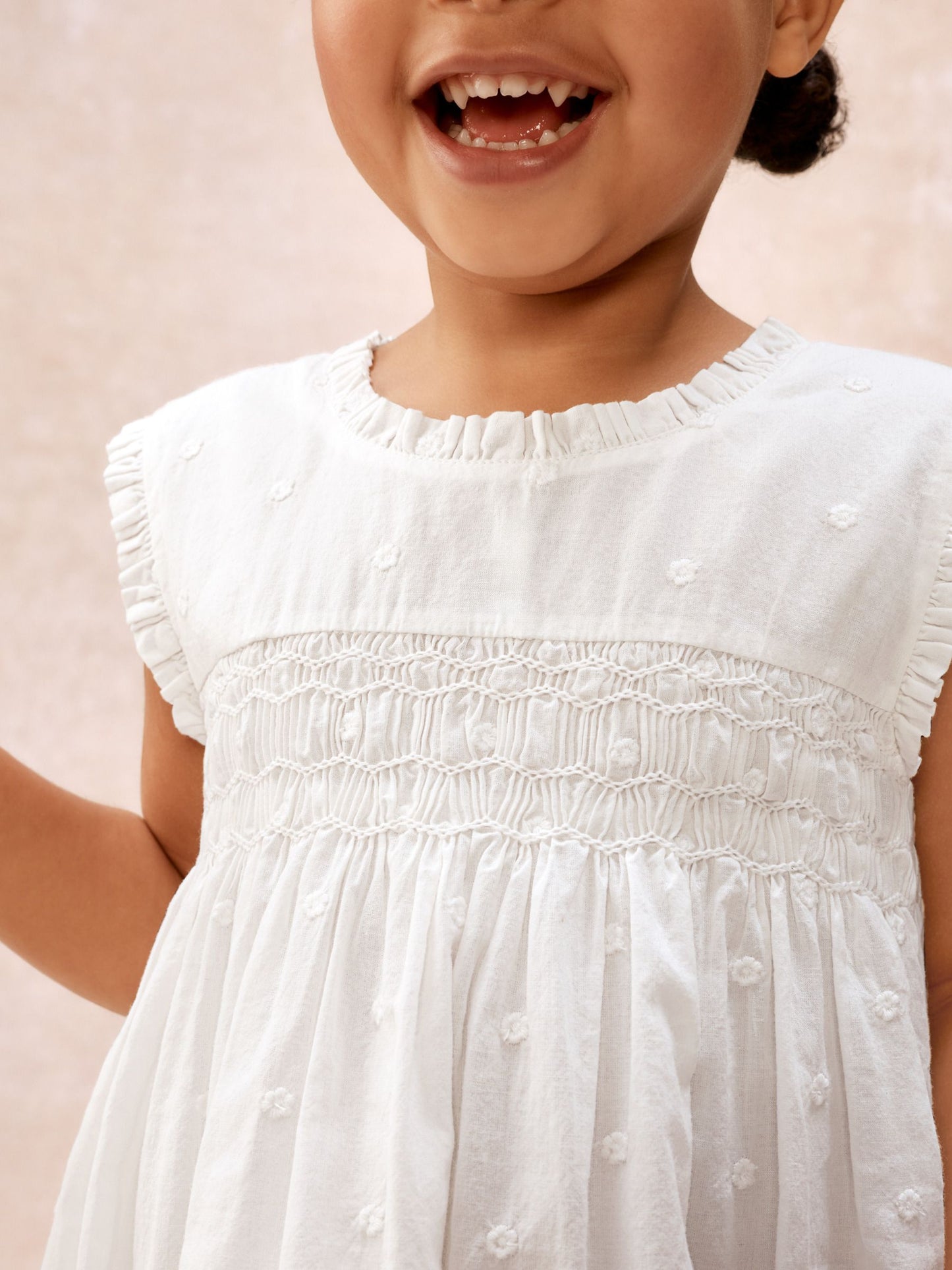 The White Company White Cotton Hand Smocked Dot Sleeveless Dress image 3