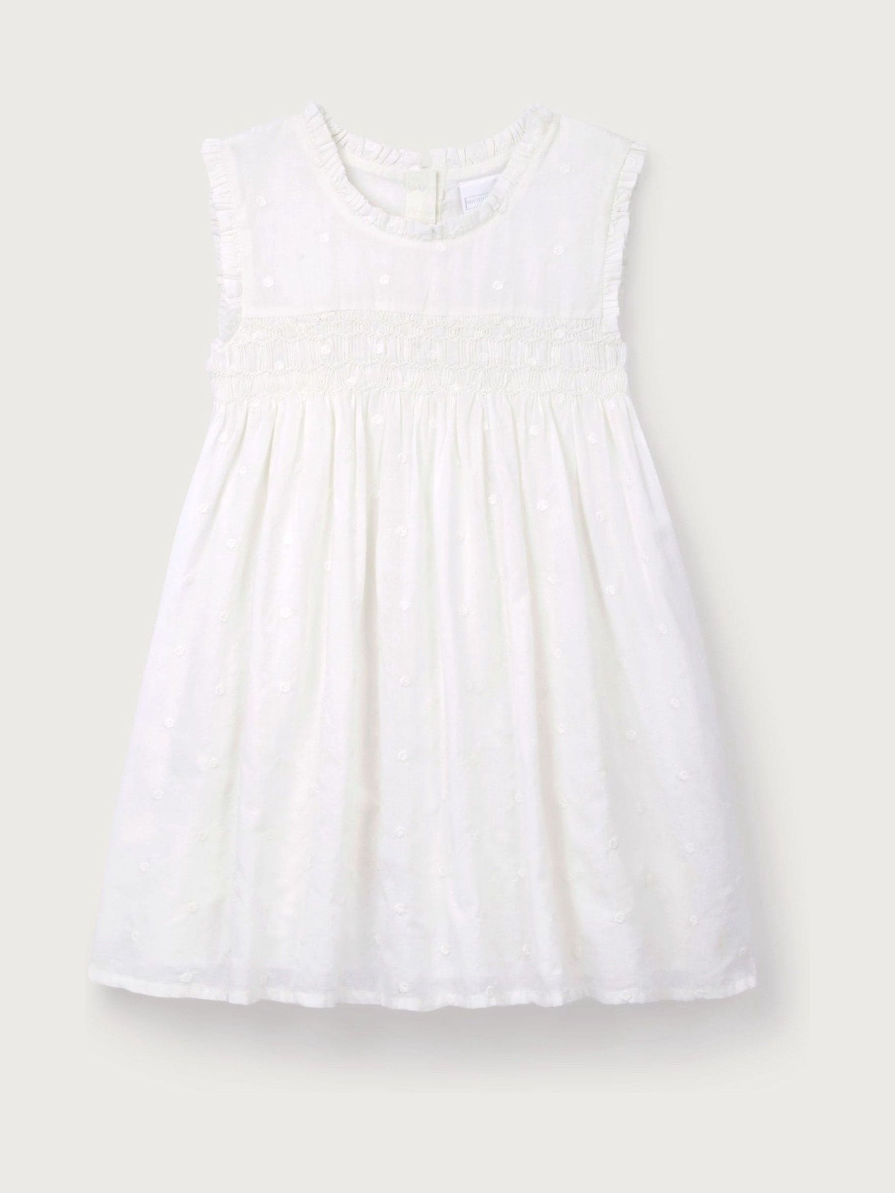 The White Company White Cotton Hand Smocked Dot Sleeveless Dress image 5