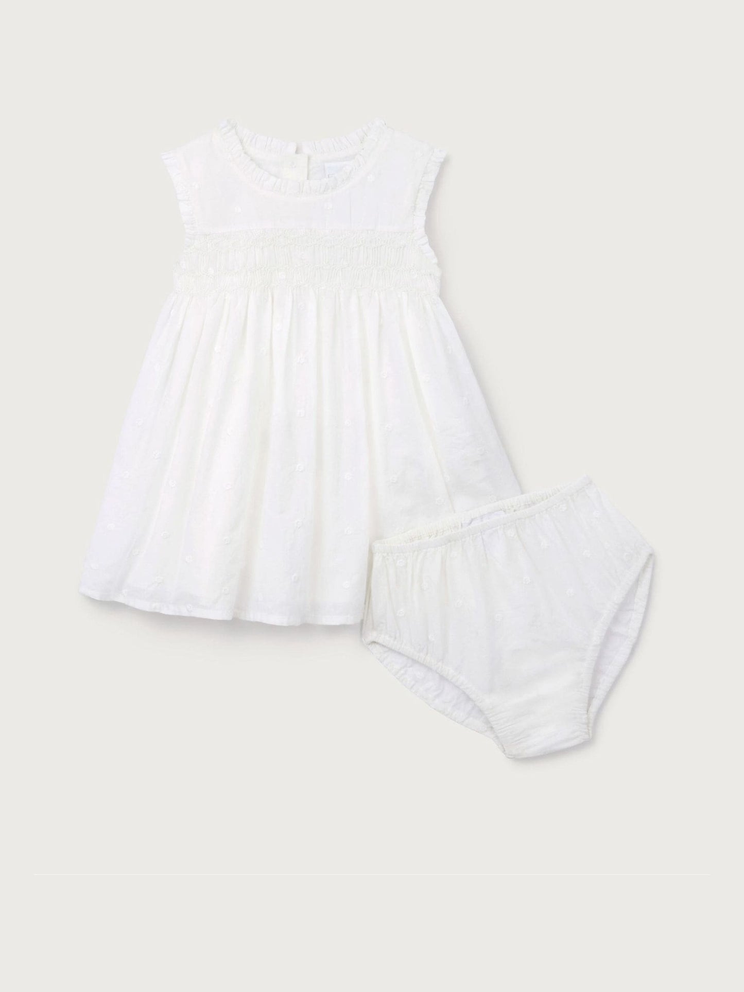 The White Company White Cotton Hand Smocked Dot Sleeveless Dress image 6