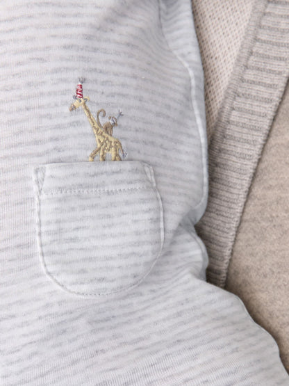 The White Company White Cotton Stripe Party Animal Embroidered Pocket Sleepsuit image 3