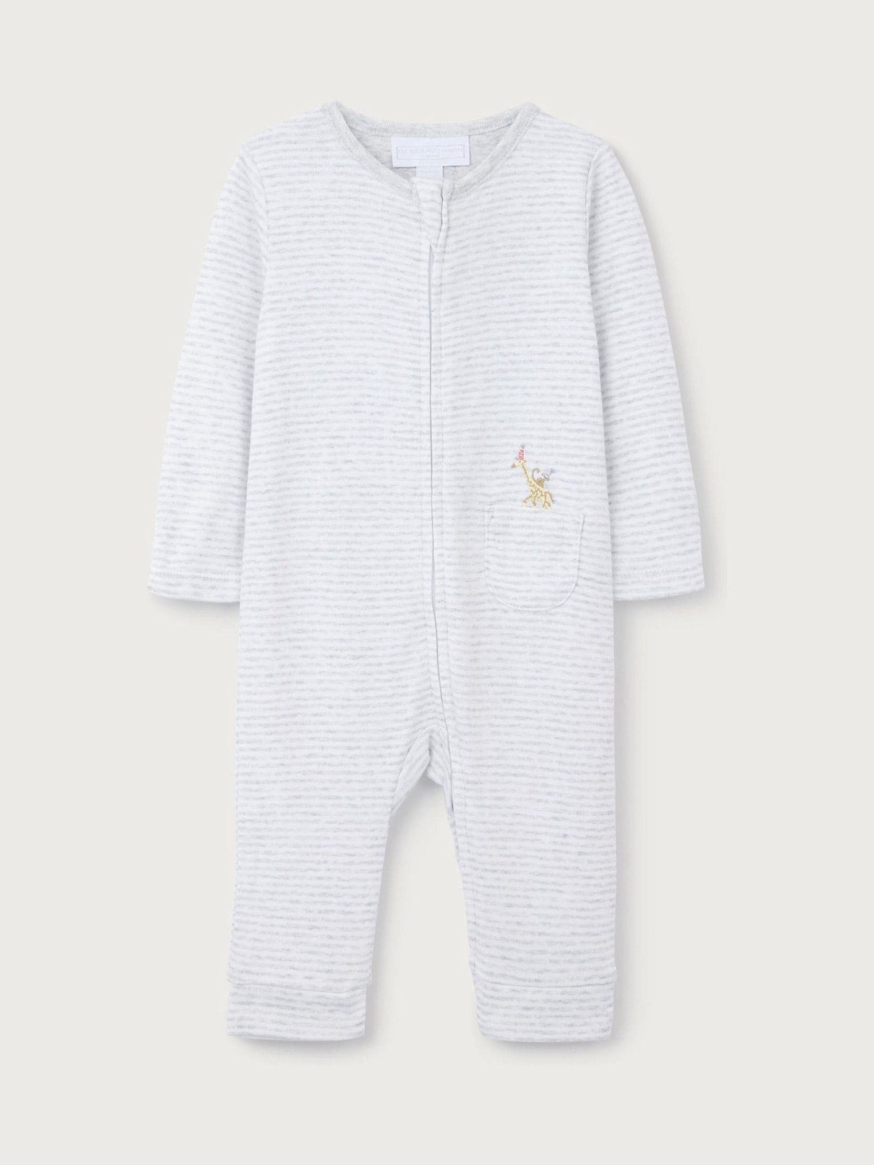 The White Company White Cotton Stripe Party Animal Embroidered Pocket Sleepsuit image 4