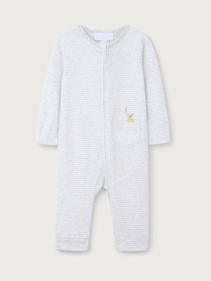 The White Company White Cotton Stripe Party Animal Embroidered Pocket Sleepsuit image 4